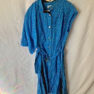 Coach: Blue Dot Sleeveless (1166) Dress- Gold Tone Belt- 100% Silk- 6